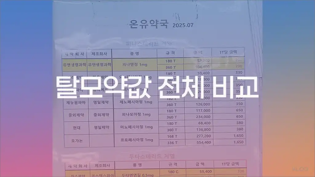 종로5가 탈모성지 온O약국 탈모약값 전체 비교